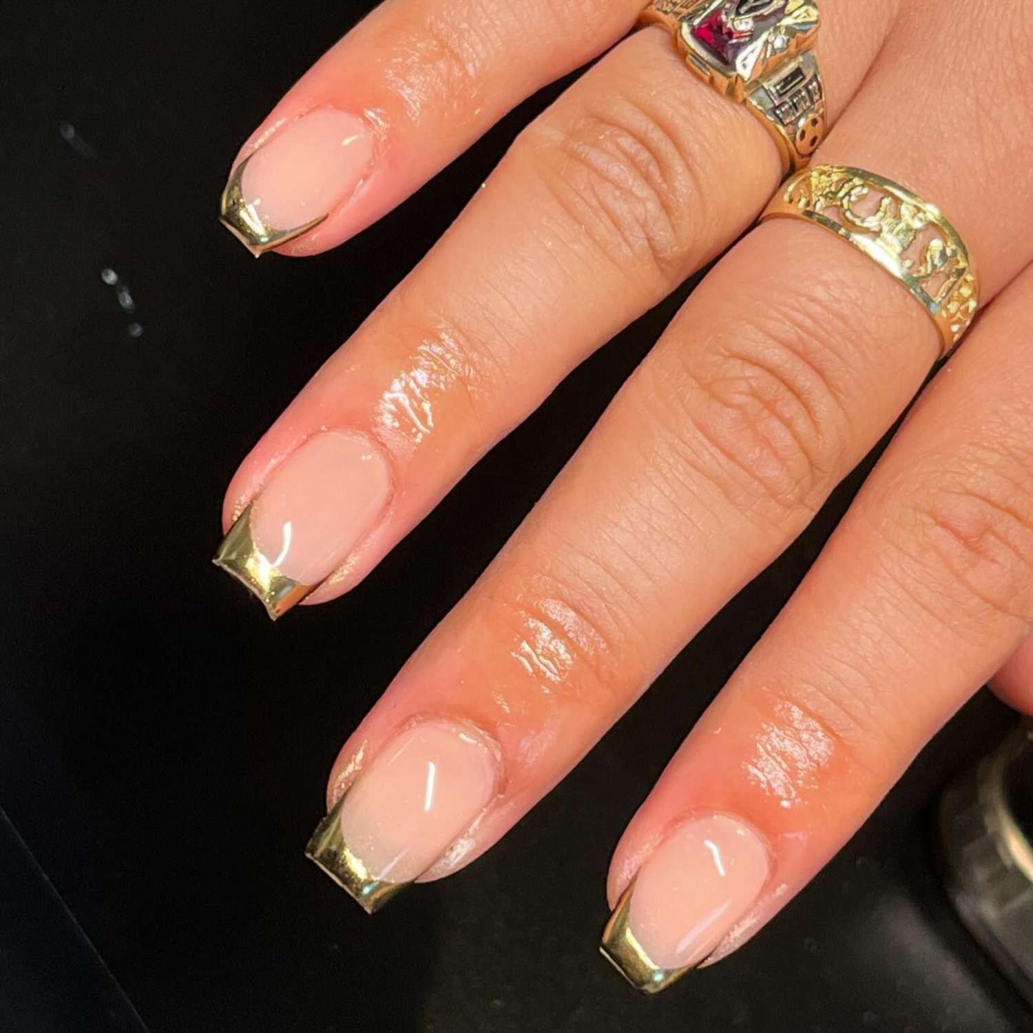 Metallic Gold French Tips on Pinkish Nude — Nails 2027 for Gold Dress