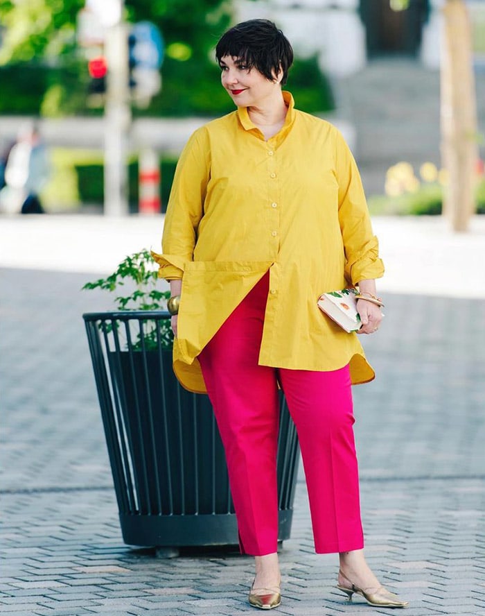 Vibrant Yellow Oversized Shirt with Bright Pink Trousers — Oversized Shirt Outfits 2027