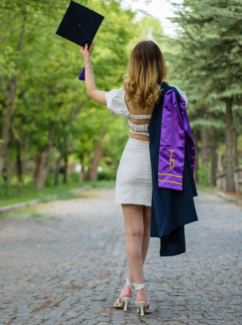 White Cut-Out Dress with Stole and Cap for Graduation — Graduation Speaker Outfits 2027