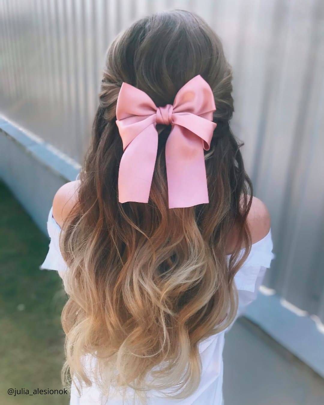 Half-Up Blonde Waves With Satin Pink Bow Half-Up Blonde Waves With Satin Pink Bow — Hair Bow Hairstyles 2027