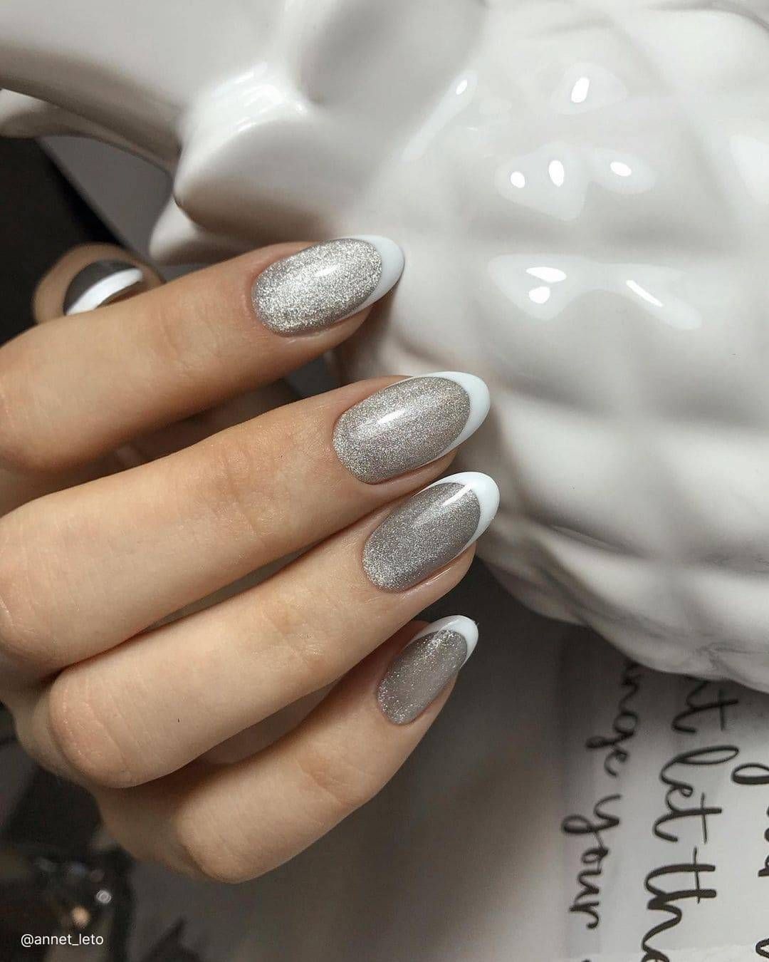 Sheer Nude Glitter French Accent Medium Oval Sheer Nude Glitter French Accent Medium Oval — Long Wedding Nails 2027