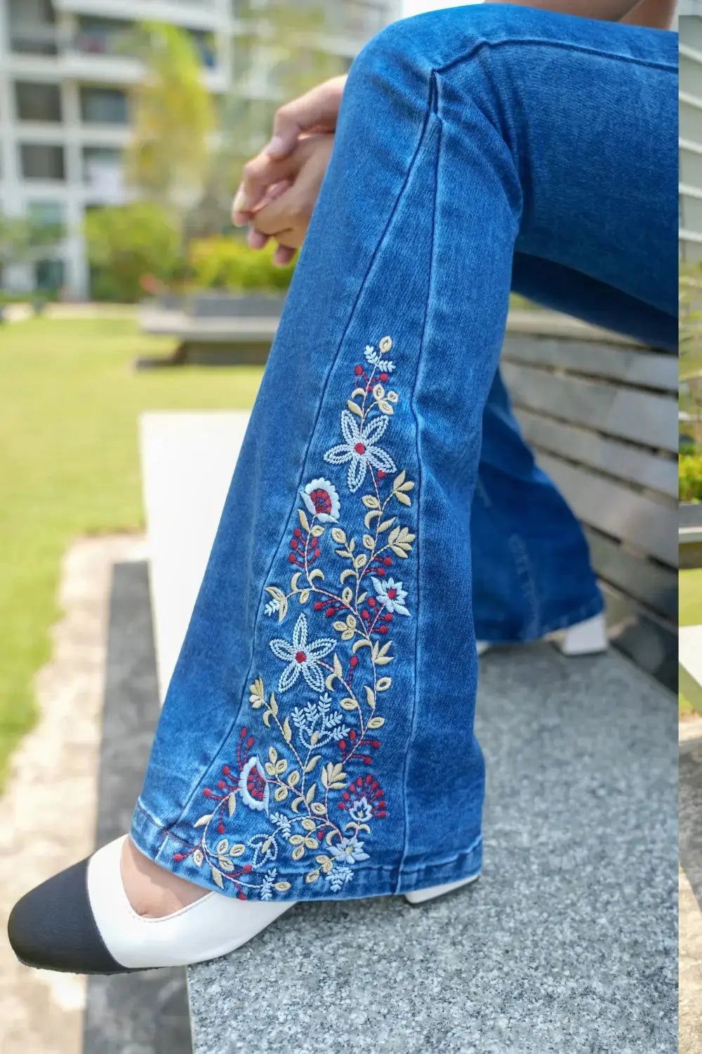 Floral Embroidered Blue Bootcut Jeans Floral Embroidered Blue Bootcut Jeans — Blue Bootcut Jeans Outfits 2027