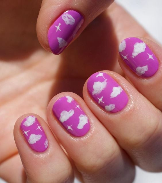Short Oval Vibrant Pink Cloud Motifs Short Oval Vibrant Pink Cloud Motifs — Pink Cloud Nails 2027