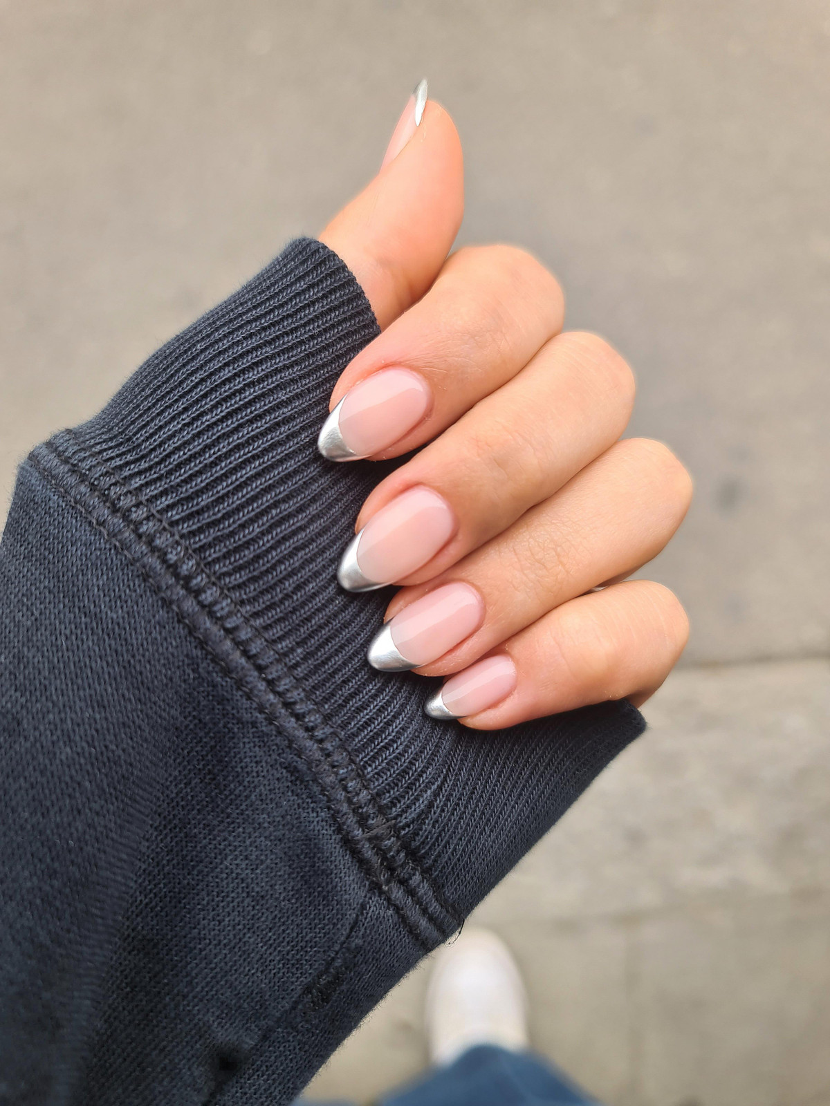 Clear Base Silver Chrome French Tips Clear Base Silver Chrome French Tips — Chrome French Tip Nails 2027