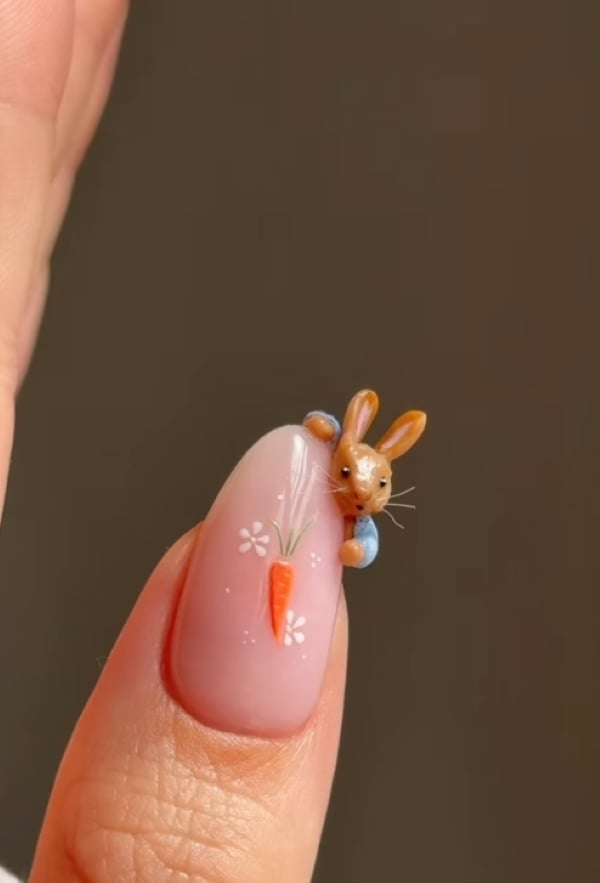 3D Sculpted Brown Bunny on Nude Pink 3D Sculpted Brown Bunny on Nude Pink — Funny Bunny Nails 2027