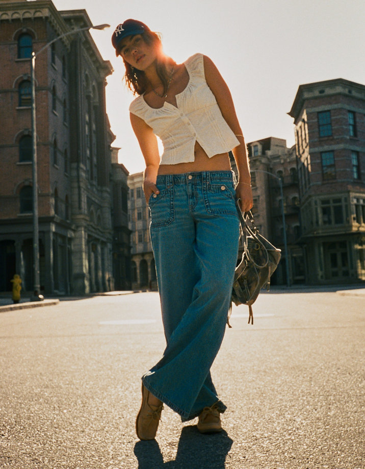 Trendsetter Style: Ultra-Wide Leg Jeans with Baseball Cap Trendsetter Style: Ultra-Wide Leg Jeans with Baseball Cap — Low Rise Jeans 2027