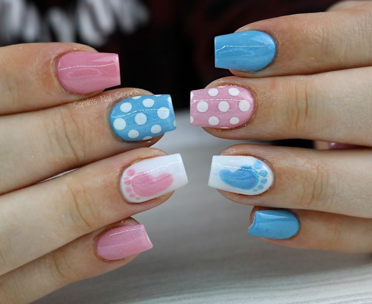 Pink and Blue Dots with Baby Footprints — Baby Shower Nails 2027