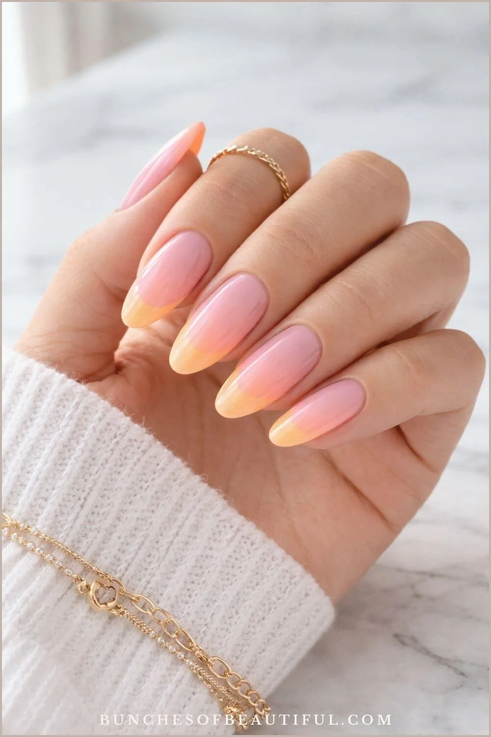 Medium Almond Pink to Yellow Gradient Nails Medium Almond Pink to Yellow Gradient Nails — Long Spring Nails 2027