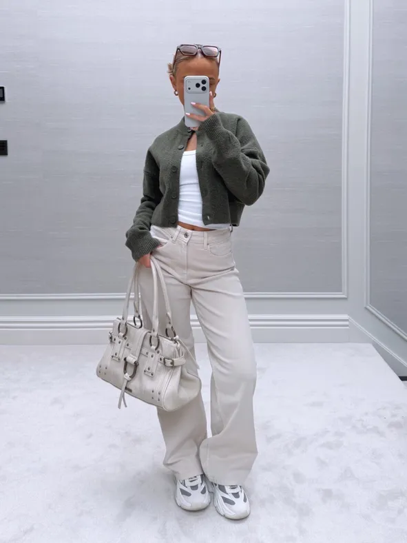 Casual Chic: Cropped Cardigan with Wide-Leg Jeans Casual Chic: Cropped Cardigan with Wide-Leg Jeans — TikTok Outfits 2027