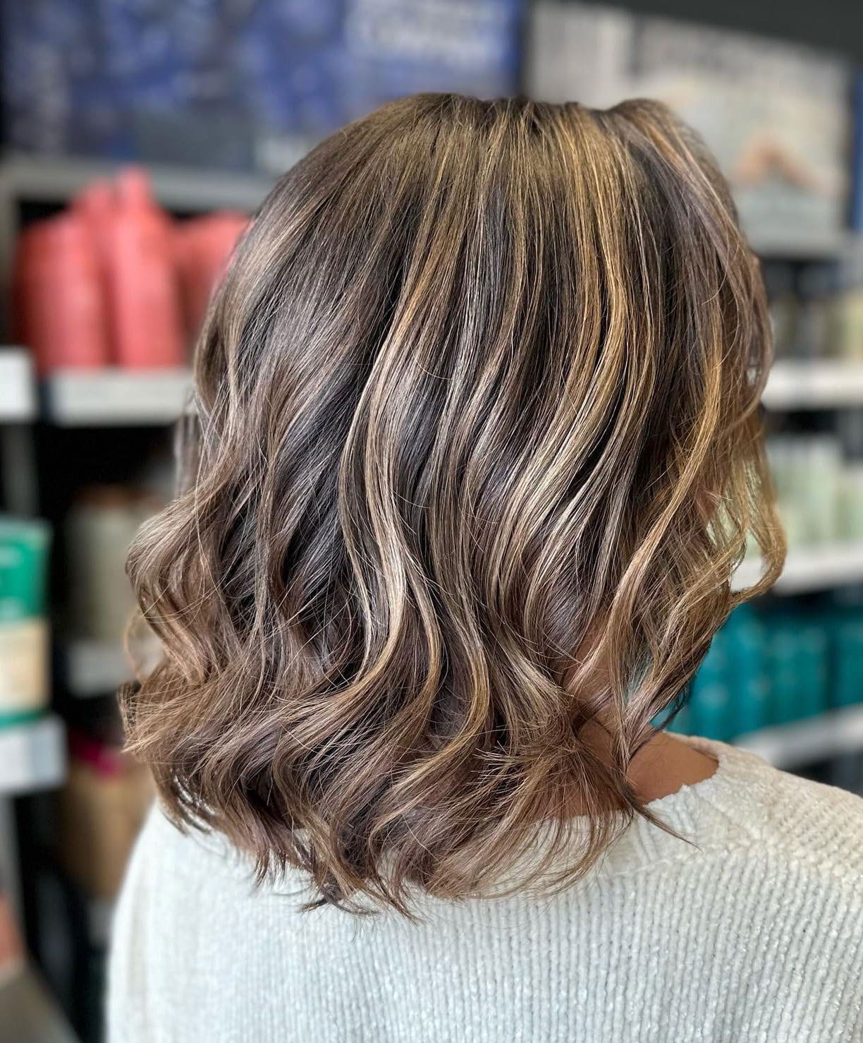 Back View Ash Blonde Highlights on Dark Brown Lob Back View Ash Blonde Highlights on Dark Brown Lob — Highlights Trends 2027