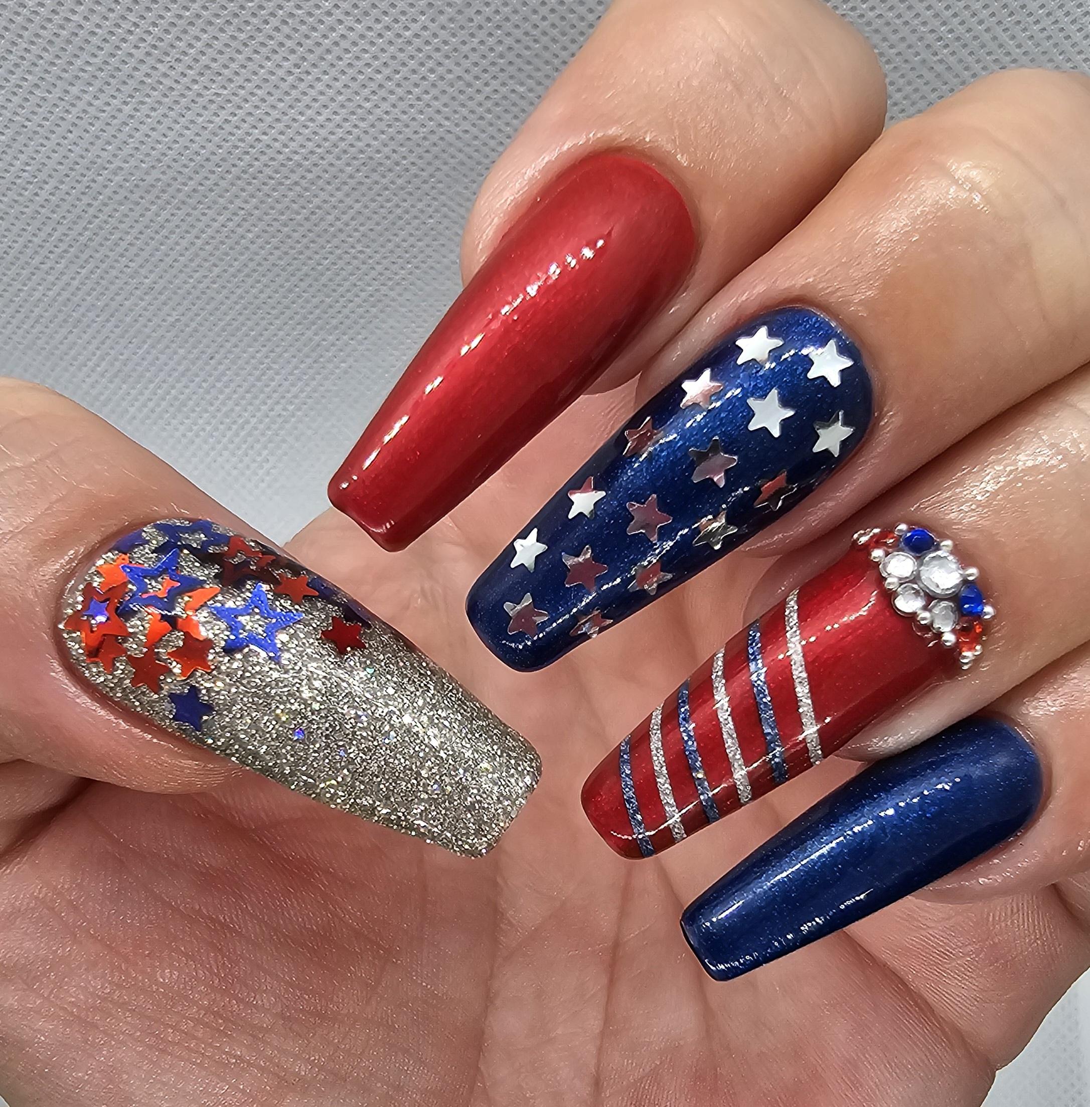 Long Coffin Glitter and Rhinestones Long Coffin Glitter and Rhinestones — Memorial Day Nails 2027