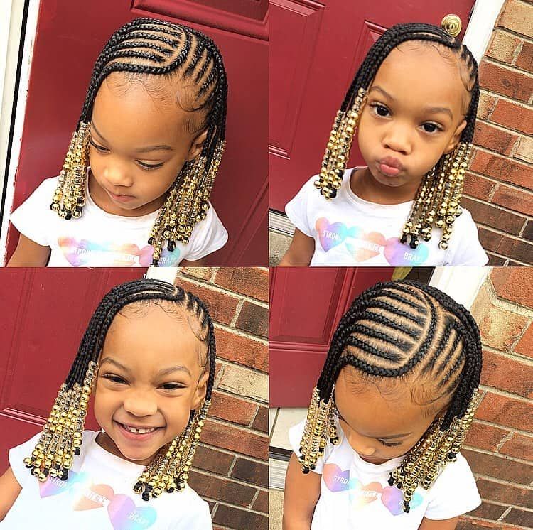 Small Side Braids With Gold Beads — Kids Braids 2027