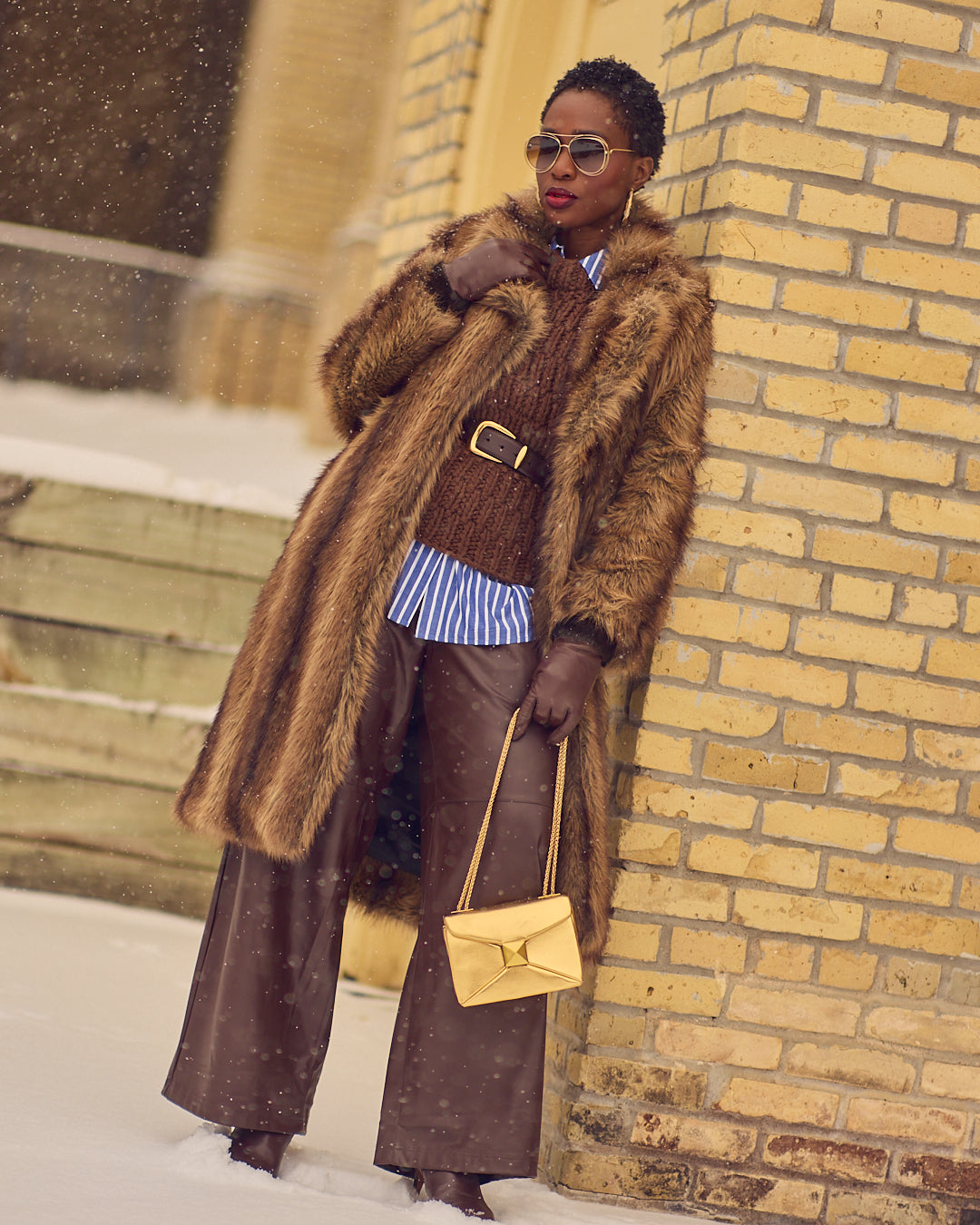 Luxurious Winter Layers: Faux Fur Coat and Leather Pants Luxurious Winter Layers: Faux Fur Coat and Leather Pants — Chicago Outfits 2027
