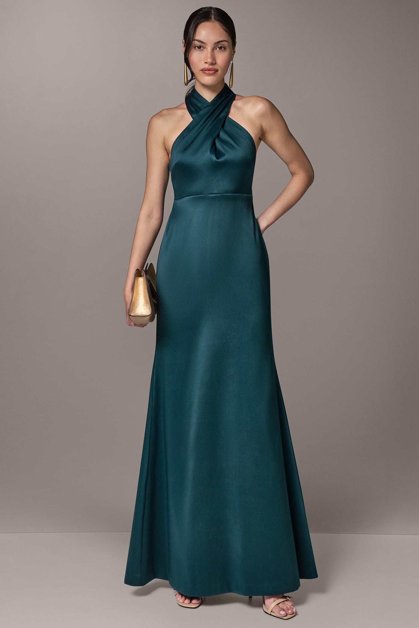 Deep Teal Silk Charmeuse Maxi Dress with Halter Neckline — Silk Dresses 2027