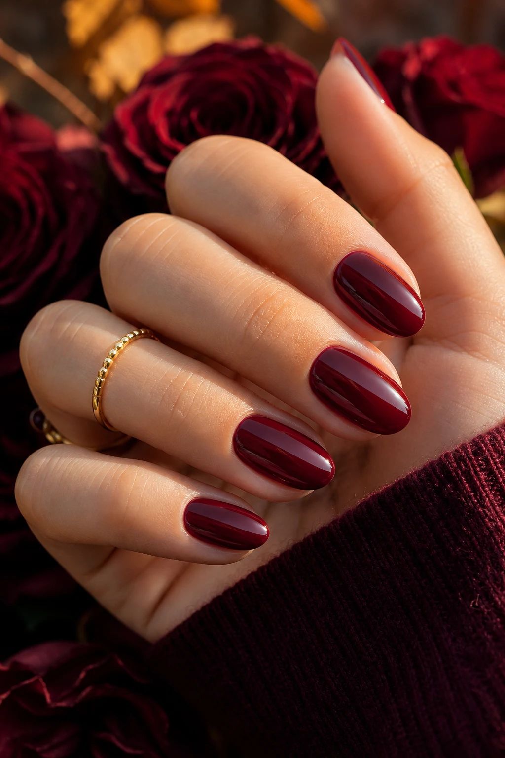 Medium Oval Lustrous Garnet Red Nails — Garnet Nails 2027