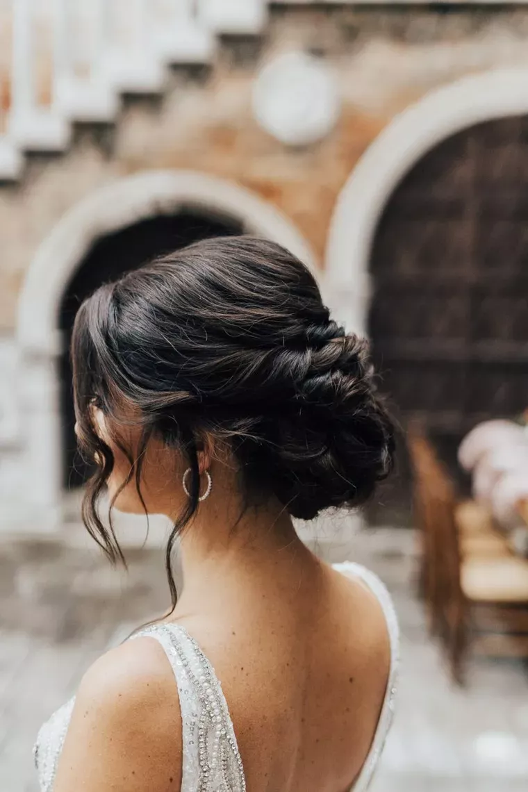 Thick Wavy Dark Brown Textured Updo Thick Wavy Dark Brown Textured Updo — Wedding Hairstyles 2027 for Short Hair