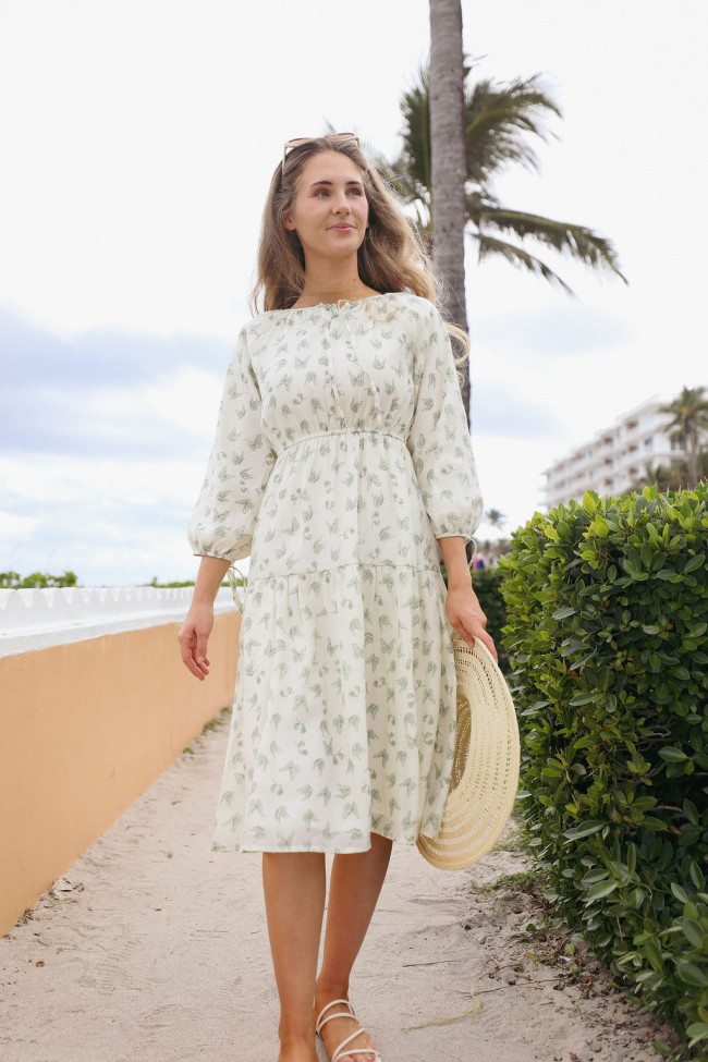 Green Printed Tiered Midi Dress for Casual Daytime Vacation — Vacation Dresses 2027