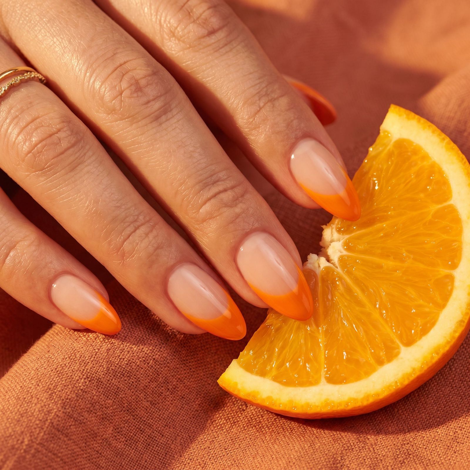 Nude With Bright Orange French Tips — Coral French Tip Nails 2027