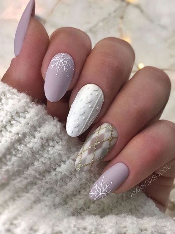 Lilac Argyle Cable Knit Almond Nails Lilac Argyle Cable Knit Almond Nails — Sweater Weather Nails 2027