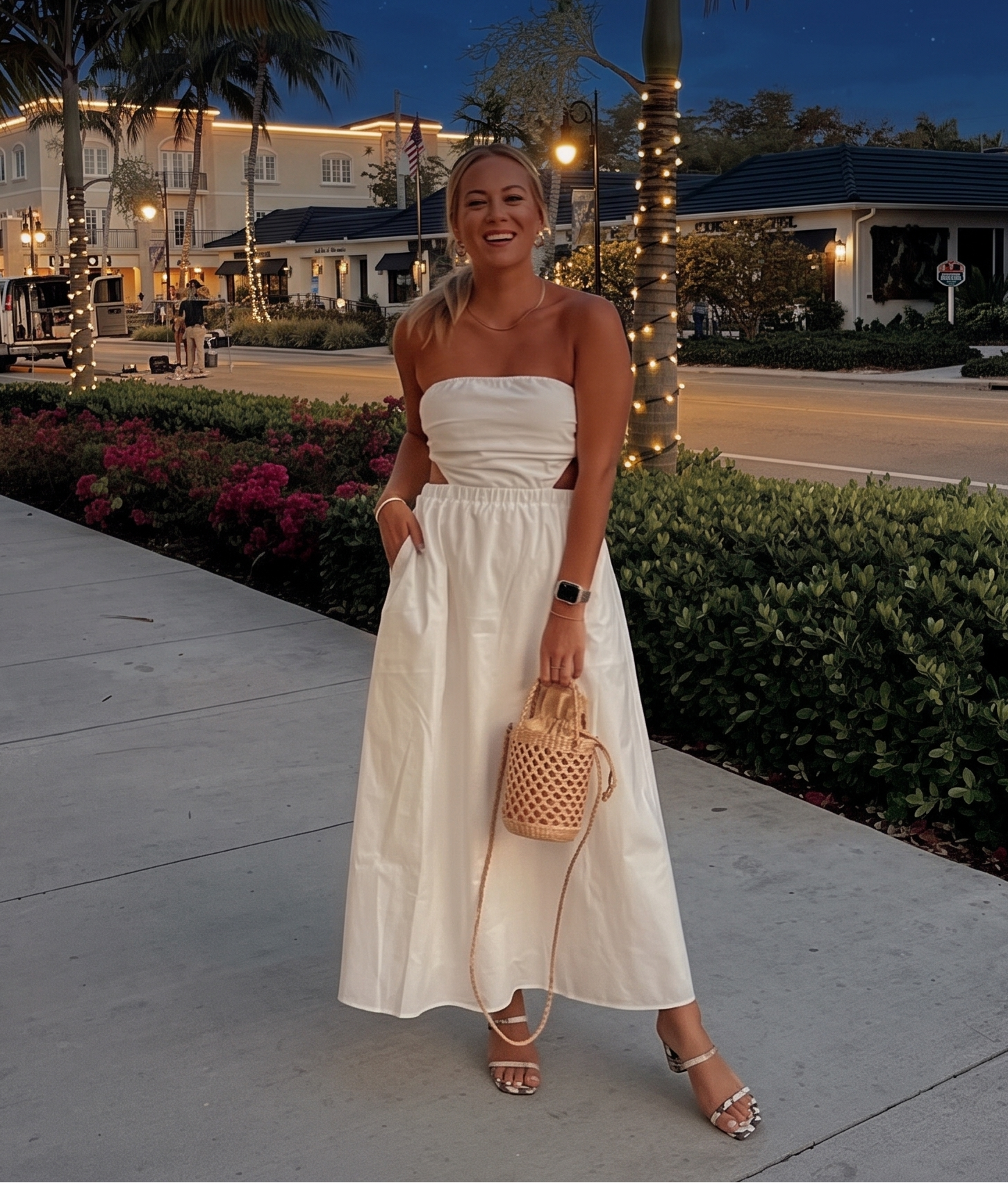 White Strapless Midi Dress with Cut-Out Waist White Strapless Midi Dress with Cut-Out Waist — Casual Dresses 2027