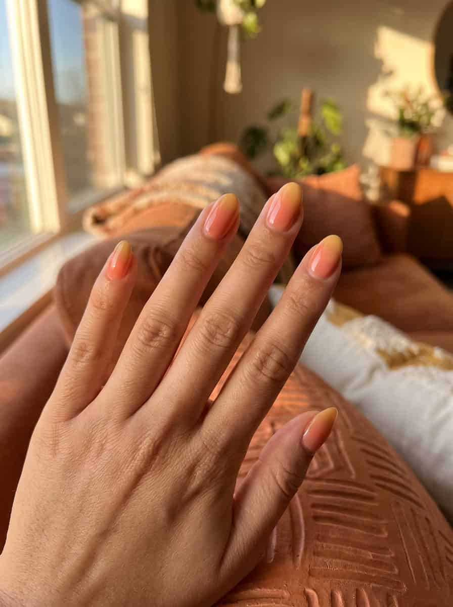 Olive Green Swirls on Nude Base Olive Green Swirls on Nude Base — Simple Short Nails 2027