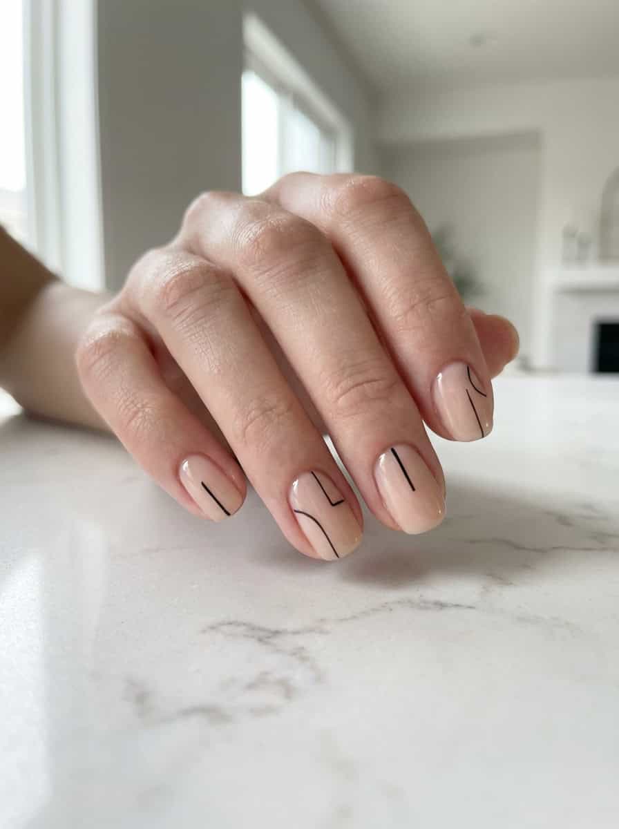 Nude with Black Abstract Line Art Nude with Black Abstract Line Art — Simple Nails 2027