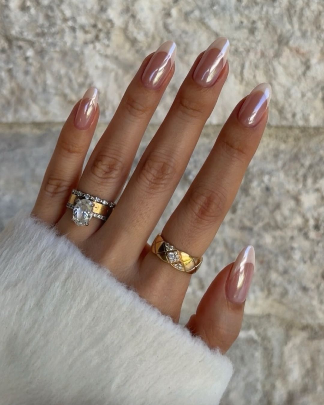 Pearlescent Shimmer French Almond Nails Pearlescent Shimmer French Almond Nails — Fall French Tip Nails 2026