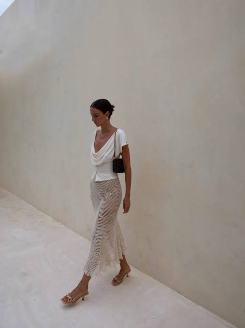 Elegant Summer Evening: Cowl Neck Top and Sheer Maxi Skirt Elegant Summer Evening: Cowl Neck Top and Sheer Maxi Skirt — Summer Outfits 2027 for Teens