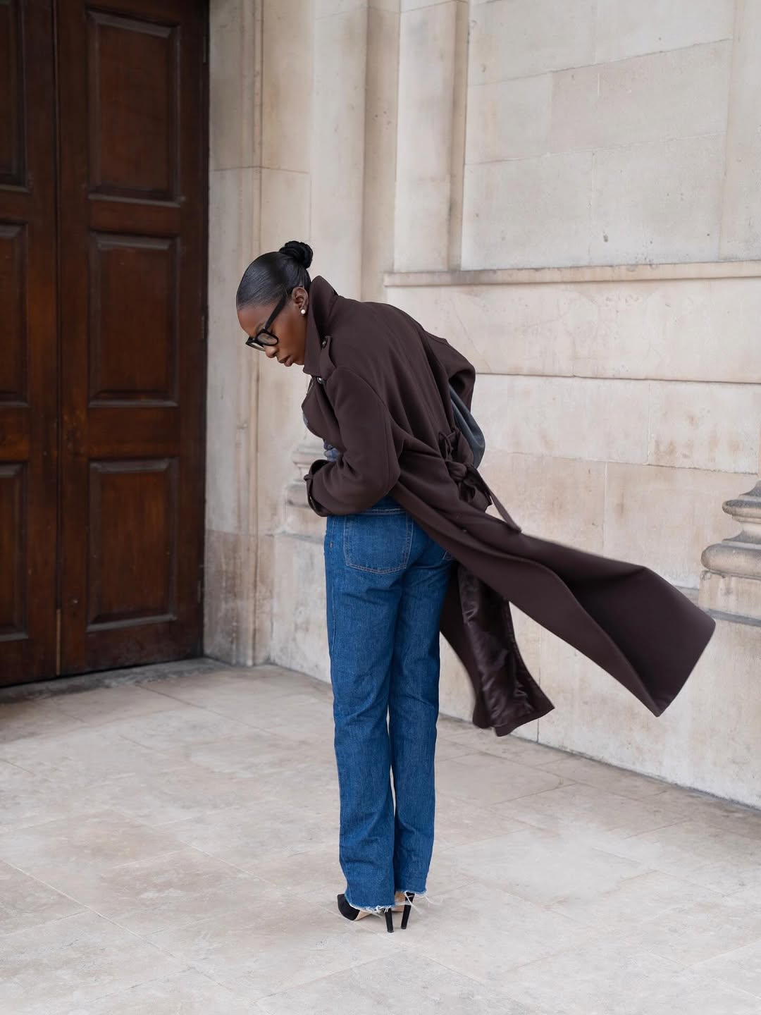 Dark Wash Straight-Leg Jeans Styled Under a Dark Brown Trench Coat Dark Wash Straight-Leg Jeans Styled Under a Dark Brown Trench Coat — Spring Outfits 2027 with Jeans