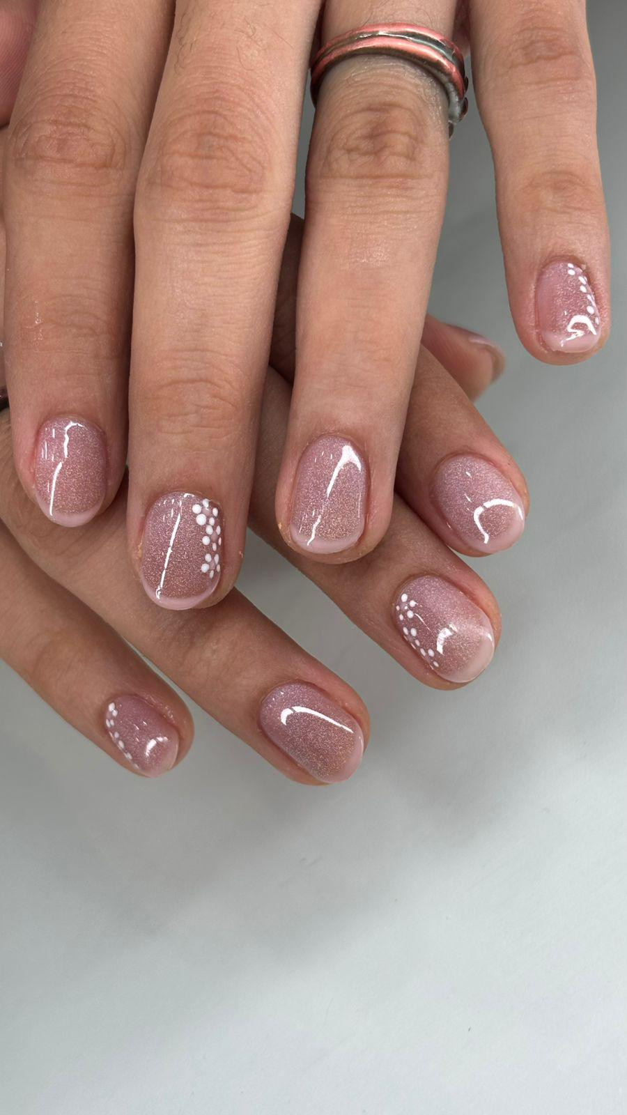 Sheer Pink Shimmer with Dot Accents Sheer Pink Shimmer with Dot Accents — Practical Mom Nails 2027