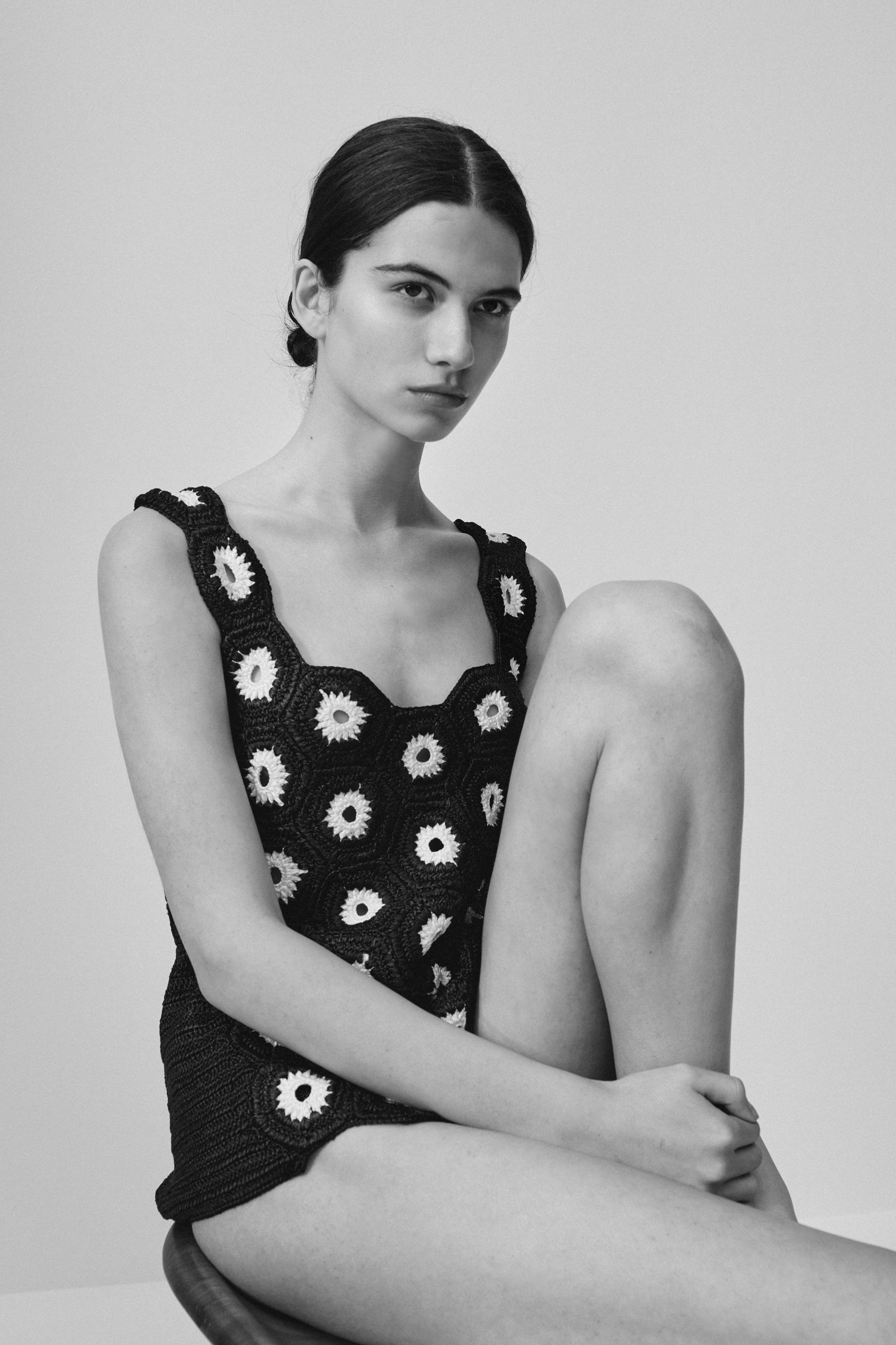 Black Crocheted Top with Floral Details — Black and White Outfits 2027