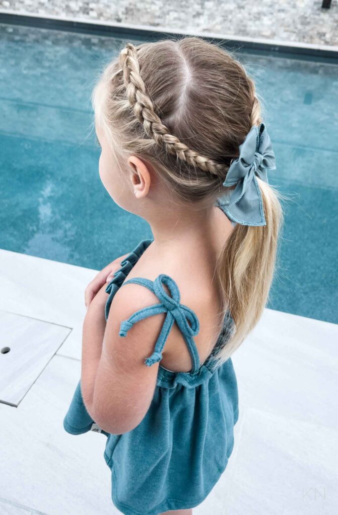 Blonde Ponytail With Braids and Bow Blonde Ponytail With Braids and Bow — Little Girl Hairstyles 2027