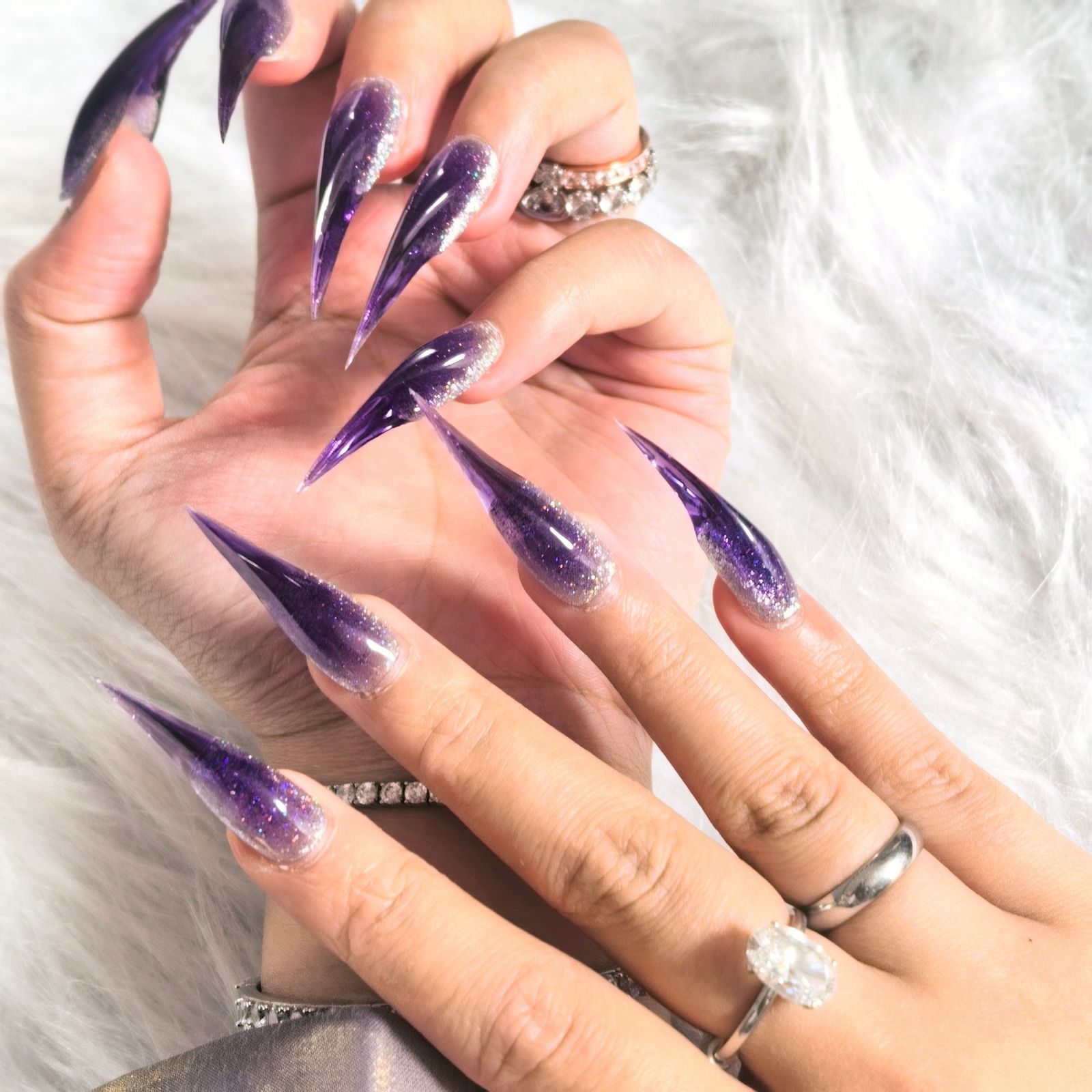 Glitter Accented Translucent Purple Stiletto Glitter Accented Translucent Purple Stiletto — Lavender Stiletto Nails 2027