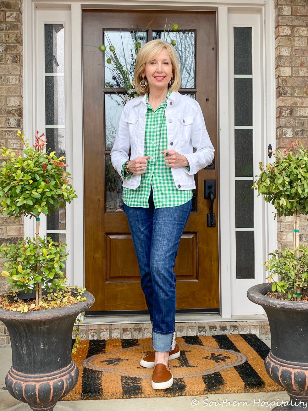 Denim Jacket and Gingham Shirt: Casual Cool for a Spring Date Denim Jacket and Gingham Shirt: Casual Cool for a Spring Date — Spring First Date Outfits 2027