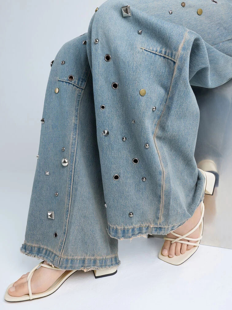 White Square-Toe Heels with Studded Wide-Leg Jeans White Square-Toe Heels with Studded Wide-Leg Jeans — Comfortable Heels 2027