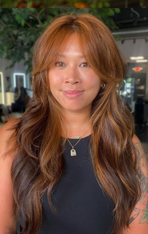 Copper Highlights With Curtain Bangs Copper Highlights With Curtain Bangs — Copper Hair 2027 for Asian Women