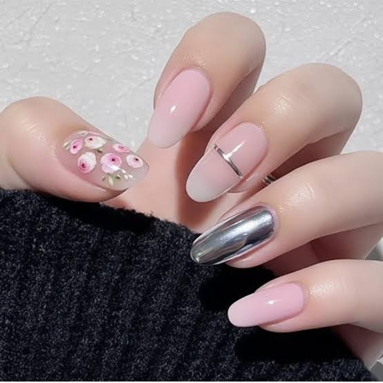 Pale Pink Floral Rose Almond Nails Pale Pink Floral Rose Almond Nails — Short Prom Nails 2027