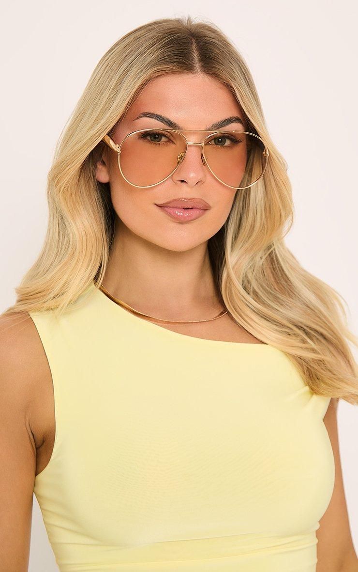Gold Aviators with Peach Lenses and a Yellow Top — Aviator Sunglasses for Women 2027