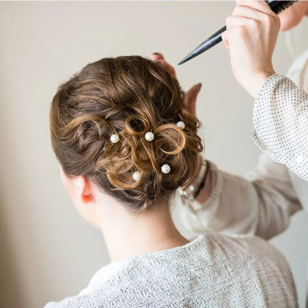Short Honey Blonde Twisted Low Bun with Pearl Pins Short Honey Blonde Twisted Low Bun with Pearl Pins — Updos 2027 for Short Hair