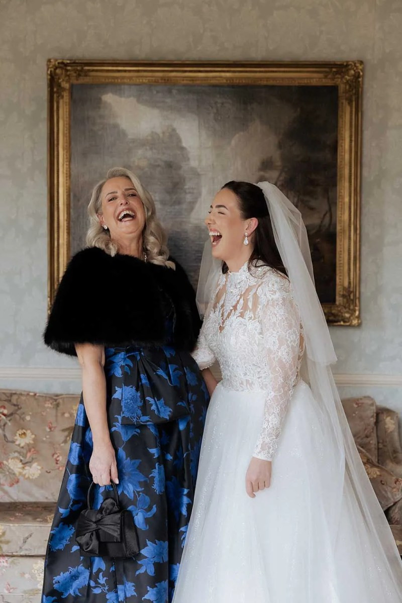 Royal Blue Floral A-Line Dress with Faux Fur Stole Royal Blue Floral A-Line Dress with Faux Fur Stole — Grandmother of the Bride Outfits 2027
