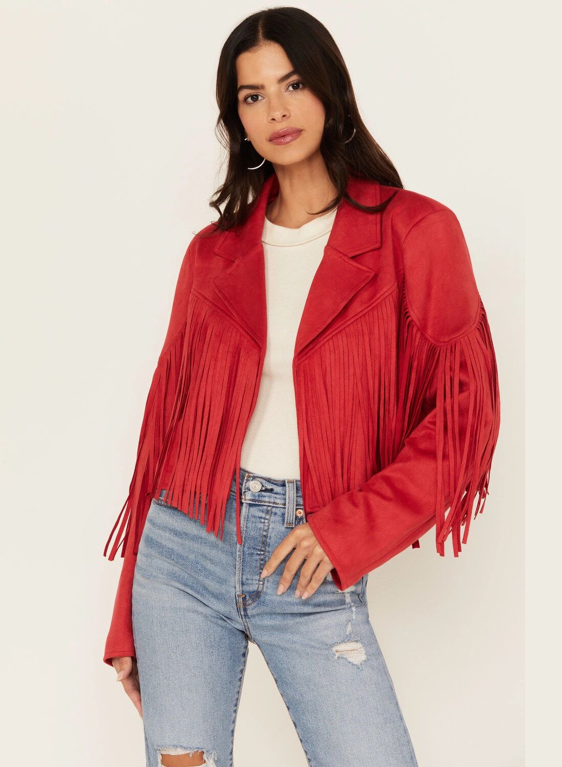Bohemian Casual: Brown Suede Fringe Jacket with White Tee and Jeans Bohemian Casual: Brown Suede Fringe Jacket with White Tee and Jeans — Fringe Jacket Outfits 2027