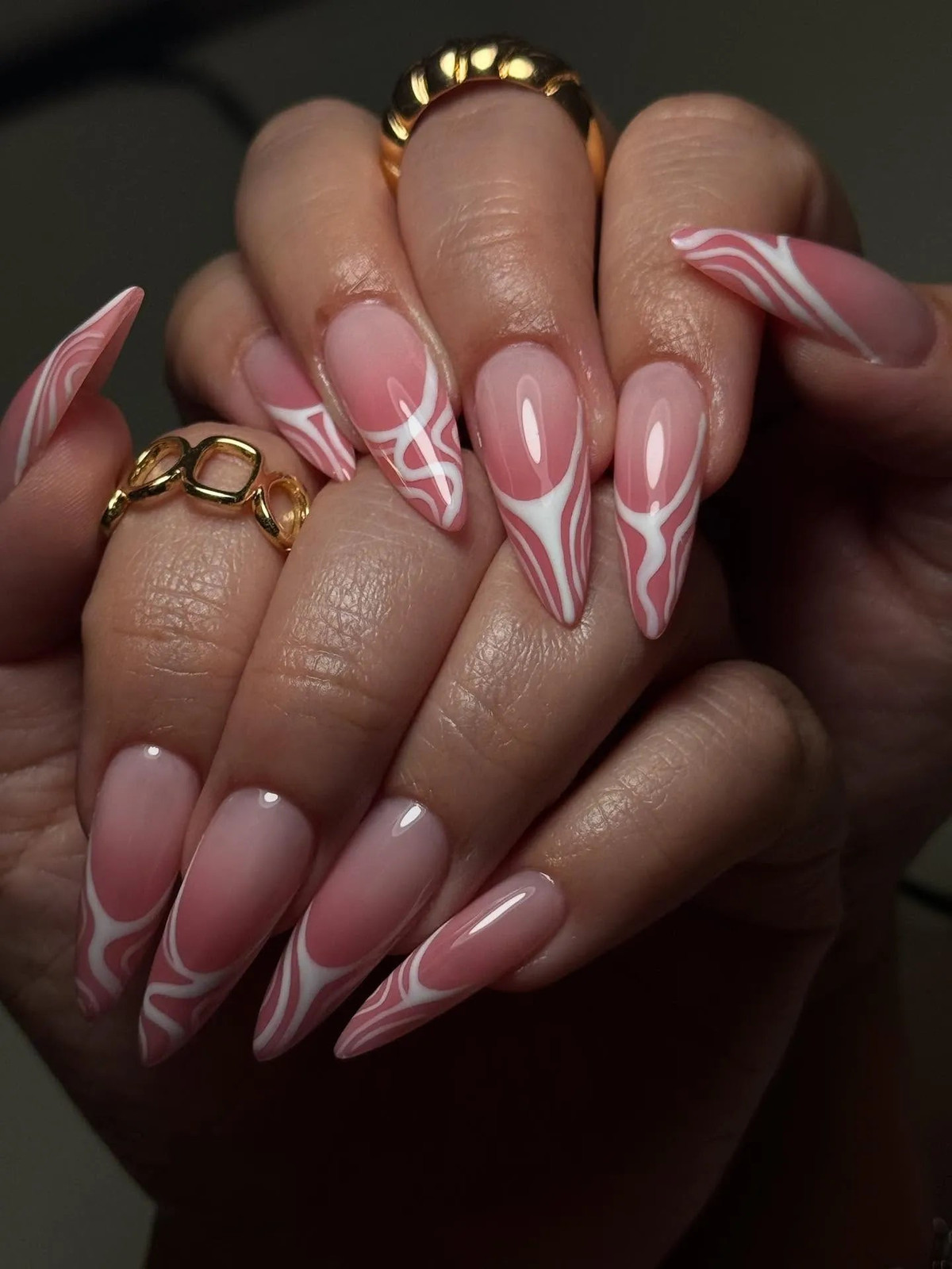 Abstract Swirl Design On Tips Visual Idea Abstract Swirl Design On Tips Visual Idea — Long Almond Pink Nails Ideas 2027