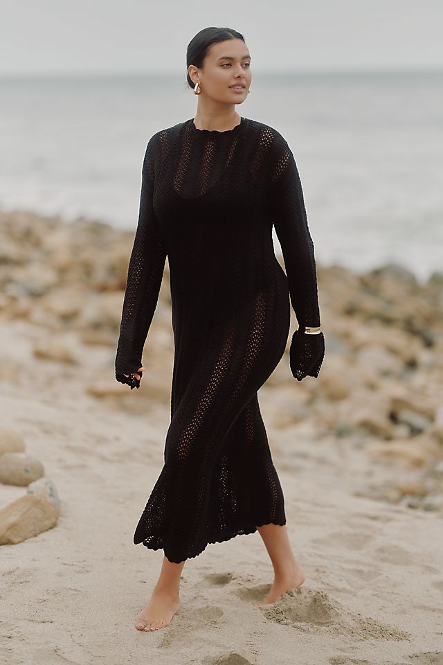 Black Long-Sleeve Open-Knit Maxi Dress Black Long-Sleeve Open-Knit Maxi Dress — Crochet Dresses 2027