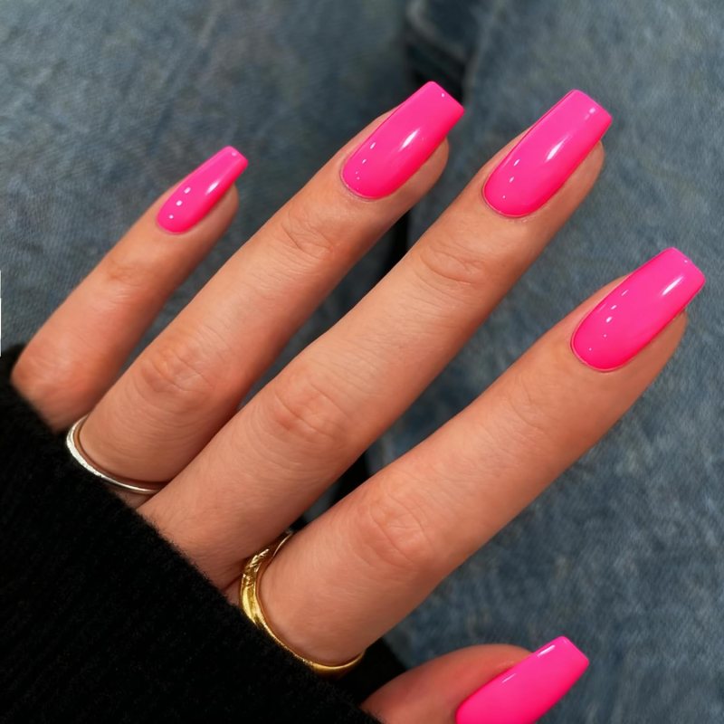 Opaque Bright Pink Glossy Square Nails Opaque Bright Pink Glossy Square Nails — Pink Rave Nails 2027