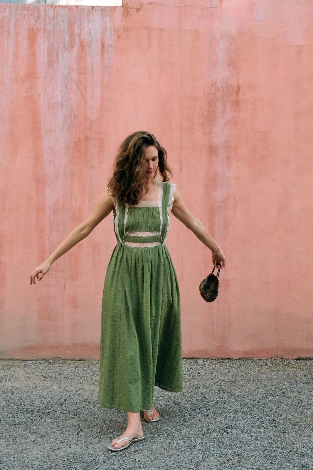 Summery Charm with a Green Lace-Trimmed Midi Dress Summery Charm with a Green Lace-Trimmed Midi Dress — Moss Green Outfits 2027