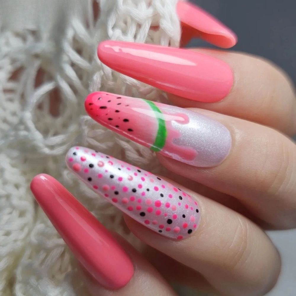 Watermelon Accents on Coffin Nails Watermelon Accents on Coffin Nails — Watermelon Nails 2027