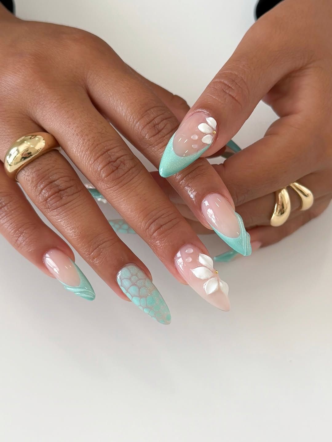 Mint Green French with 3D Flowers Mint Green French with 3D Flowers — Summer Nail Trends 2027