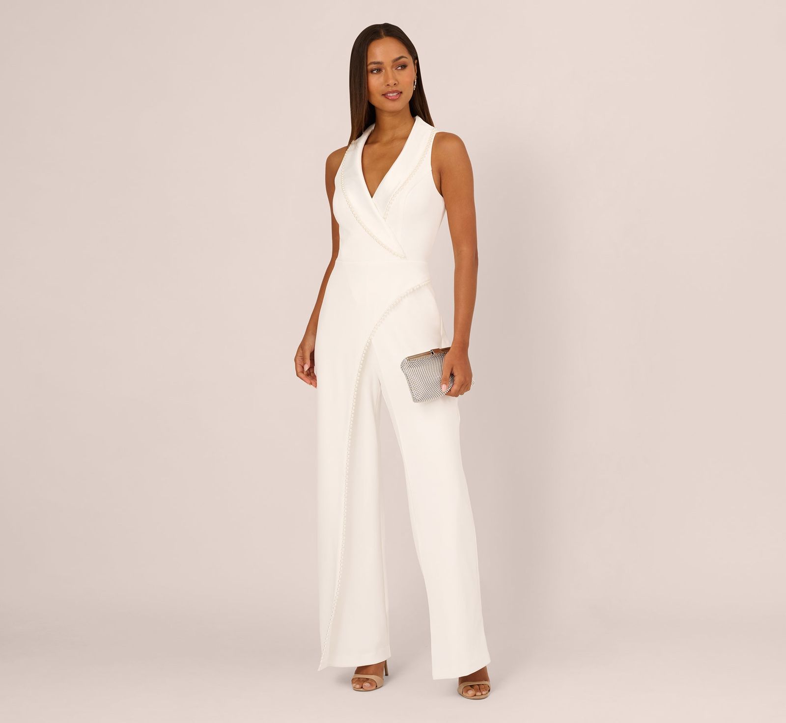 Elegant White Jumpsuit with Pearl Embellishments for Evening Elegant White Jumpsuit with Pearl Embellishments for Evening — Sleeveless Jumpsuit Outfits 2027