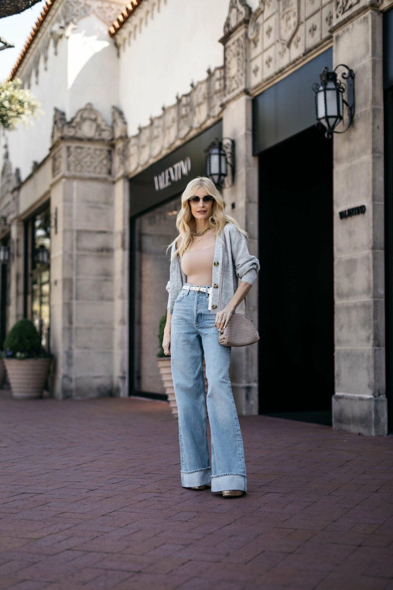 Chic City Stroll: Wide-Leg Jeans and Crop Top Ensemble — Dallas Outfits 2027
