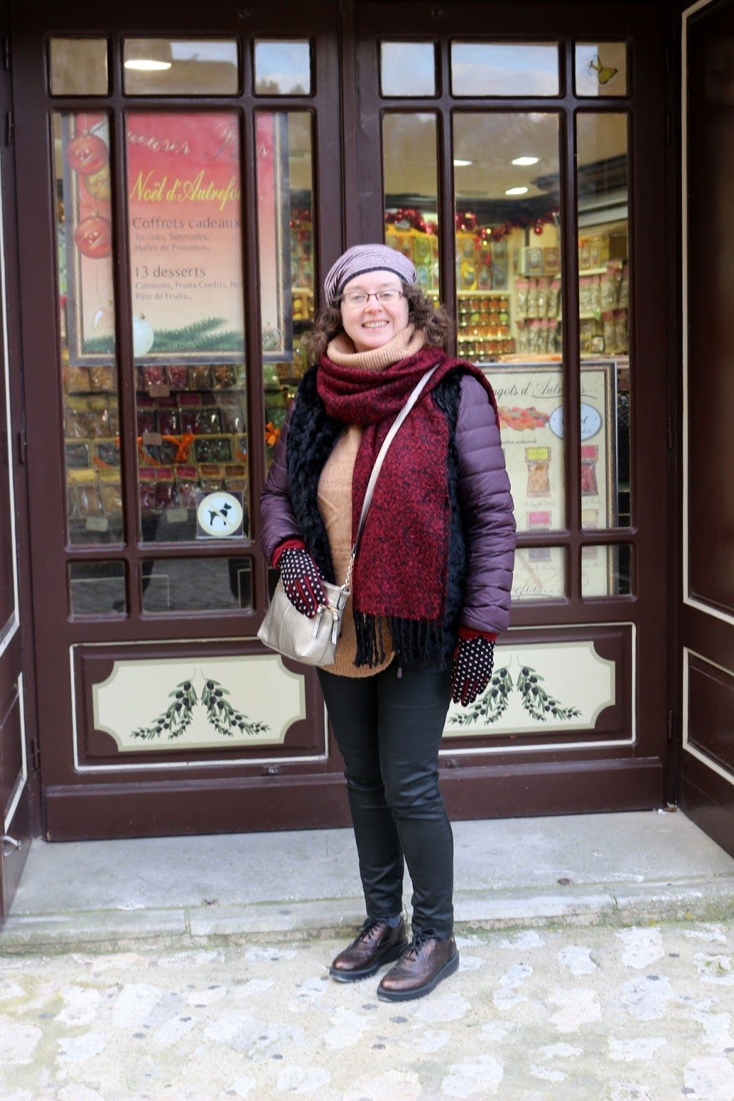Red Scarf Pops Against Camel and Purple Layers — Layered Winter Outfits 2027